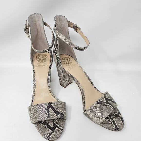NEW Vince Camuto Corlina Snake Print Leather Ankle Strap Heels Shoes Size 10 M - Picture 2 of 6